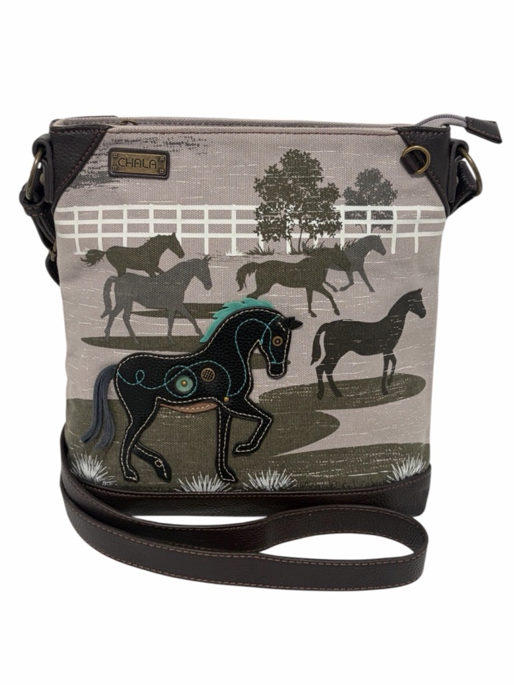 Chala Safari Horse Collection Grey Canvas Crossbody Messenger Bag - NWOT